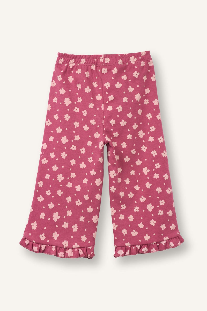 DeFacto Pink BabyGirl Baby Girl Wide Leg Ruffled Floral Trousers Casual - Image 3